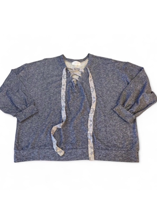 Sugarfox Tops - Sugarfox Lace Up Boho Lightweight Sweatshirt Womens 2X Cottage Beach Blue Floral